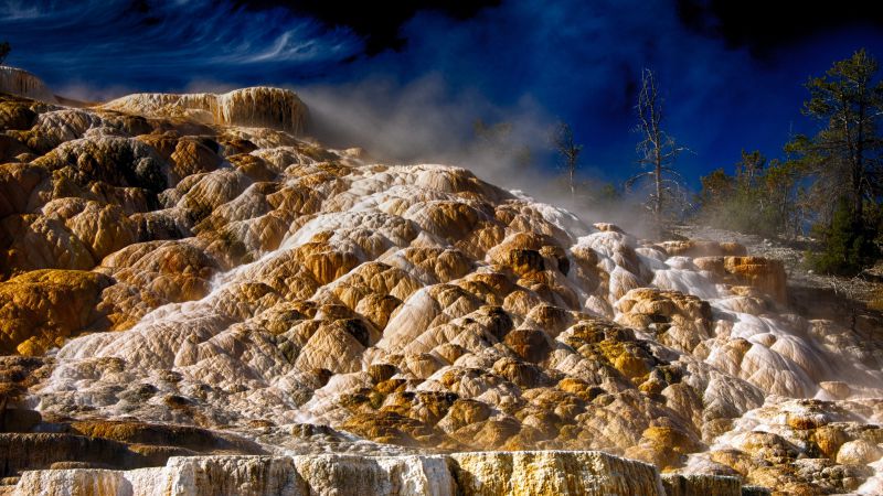 Mammoth hot springs, 4k, HD wallpaper, Yellowstone, National Park, Dakota (horizontal)