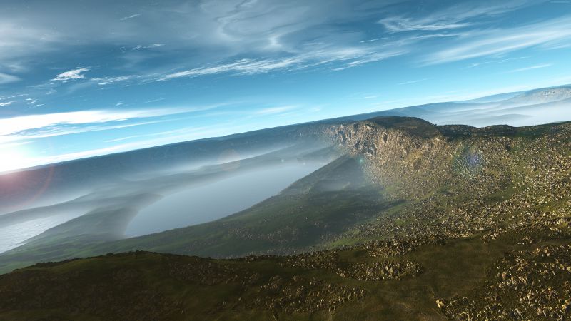3D, Mountains, sky, clouds, river (horizontal)