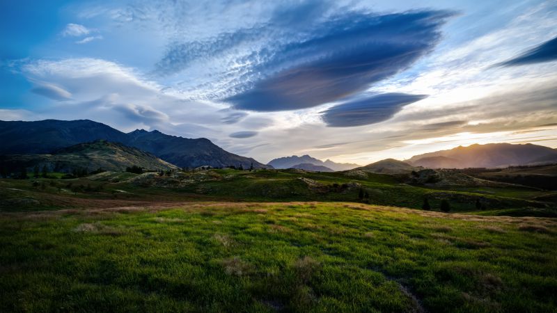 New Zealand, HD, 4k wallpaper, Mountains, meadows, clouds, sky (horizontal)