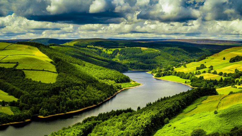 UK, 4k, HD wallpaper, hills, river, trees, sky (horizontal)