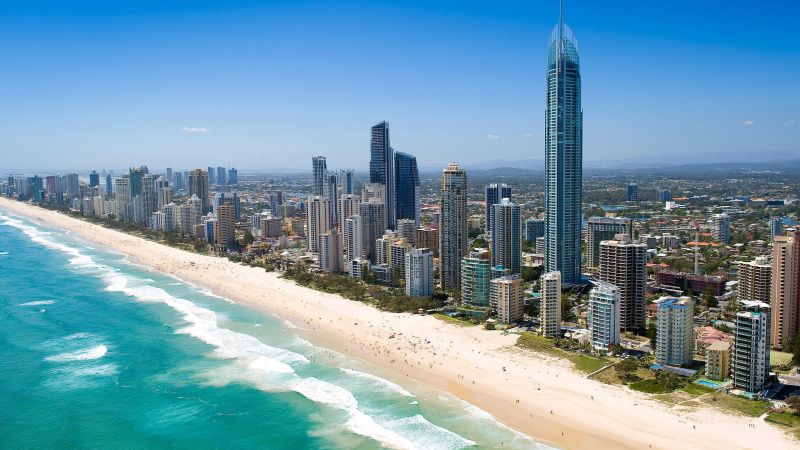 Queensland, 5k, 4k wallpaper, Australia, Pacific ocean, shore, Best Beaches in the World, skyscrapers (horizontal)
