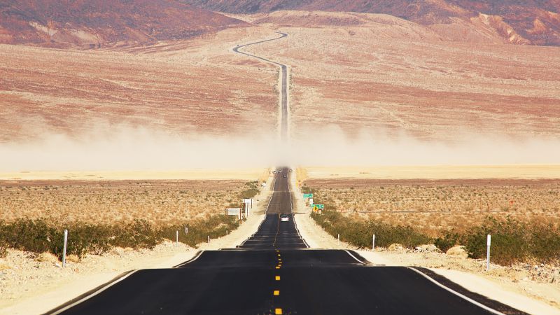 Californian desert, 4k, 5k wallpaper, 8k, road, USA, sunset (horizontal)