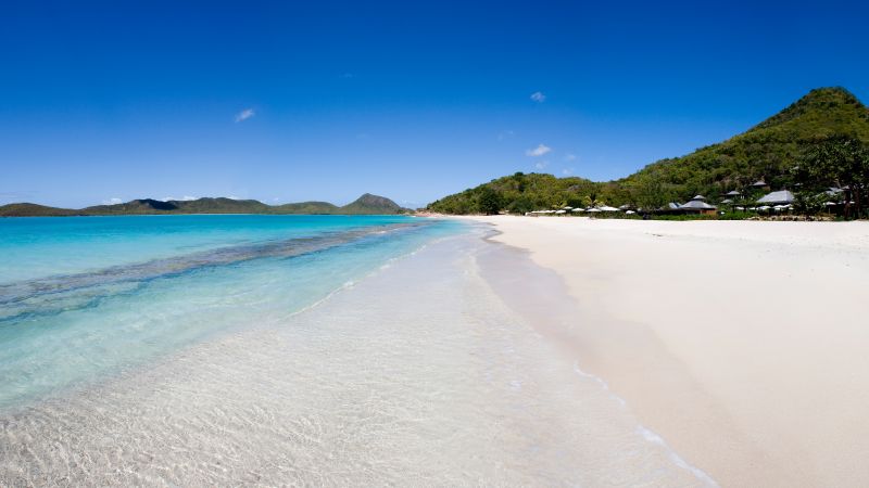 Hermitage bay, 5k, 4k wallpaper, 8k, Antigua, Barbuda, Best Beaches in the World, shore, sky, Caribbean sea (horizontal)