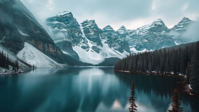 Moraine Lake, 4k, 5k wallpaper, Canada, mountains, lake (horizontal)