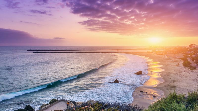 Corona Del Mar, 5k, 4k wallpaper, 8k, California. USA, Best Beaches in the World, travel, tourism, sunset, sunrise, sea (horizontal)