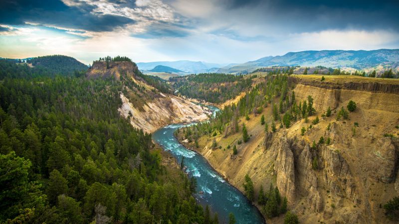 Yellowstone Landscape, 4k, 5k wallpaper, USA, river, travel, tourism (horizontal)