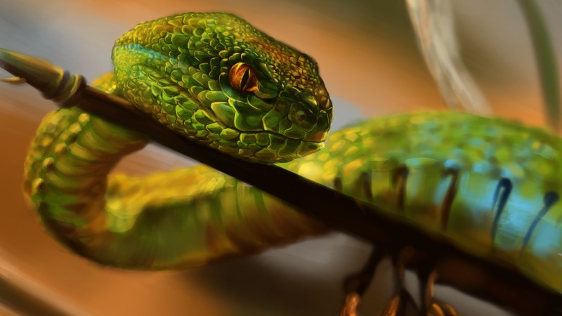 Snake, green, reptile, eyes, art (horizontal)