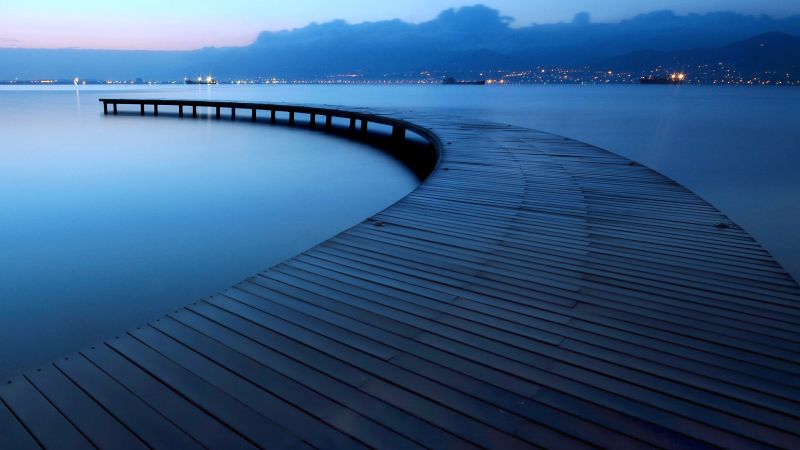 lake, 4k, 5k wallpaper, evening, pier (horizontal)