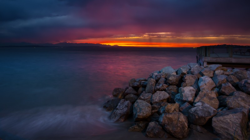 Seattle, 4k, HD wallpaper, 5k, Alki, beach, sunset, sunrise, sea, ocean, water (horizontal)
