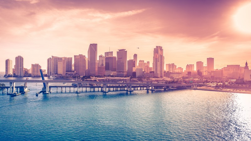Miami, Florida, USA, Downtown, sea, ocean, water, sky, clouds, bridge, travel, vacation, booking, hotel, beach (horizontal)