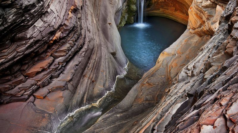 Waterfall, 4k, HD wallpaper, Hamersley Gorge, Karijini National Park, Australia, travel, tourism, National Geographic Traveler Photo Contest (horizontal)