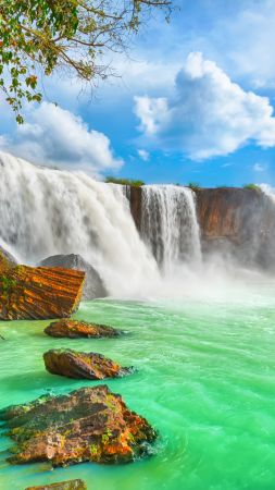 waterfall, 4k, HD wallpaper, Beautiful Dry Nur, Vietnam (vertical)