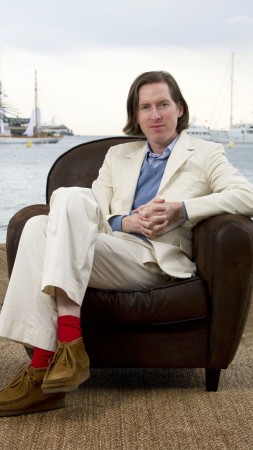 Wes Anderson, film director, screenwriter, actor, producer, beach, sand (vertical)