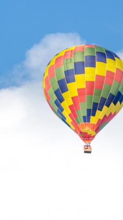 Balloon, 5k, 4k wallpaper, ride, blue, sky, clouds (vertical)