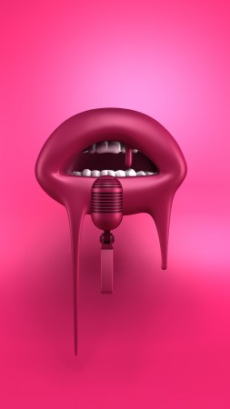 lips, 4k, HD wallpaper, red, microphone, abstract, 3D (vertical)