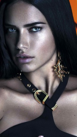 Adriana Lima, model, brunette, look, blue, orange (vertical)