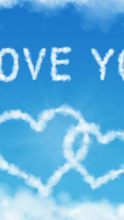 love image, heart, 5k, clouds (vertical)