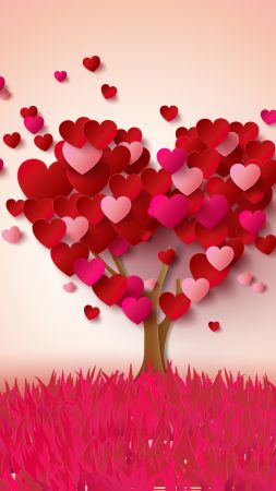 love image, heart, tree, 4k (vertical)