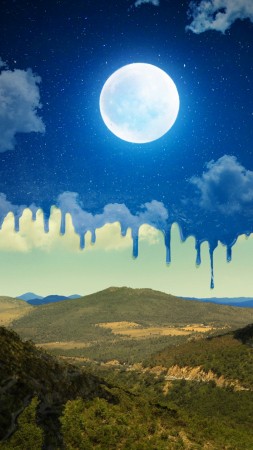 moon, mountains, night, art, HD (vertical)