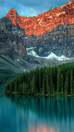 Moraine Lake, Banff, Canada, mountains, forest, 4k (vertical)