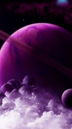 Saturn, planet, purple, 4k (vertical)