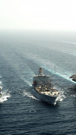 USS Dwight Eisenhower, aircraft carrier, U.S. Navy, Nimitz, CVN-69, convoy, sea (vertical)