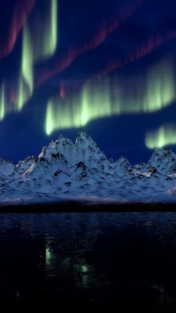 northern lights, mountains, 4k (vertical)
