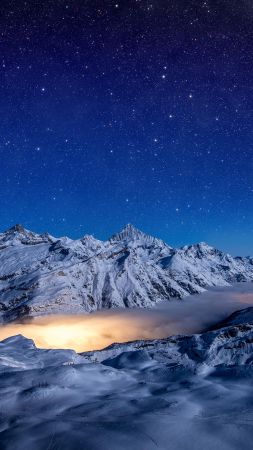 night, mountains, sky, stars, 4k (vertical)