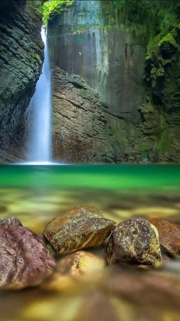 Waterfall, Cave, Earth, Forest, 4K (vertical)