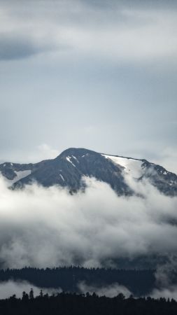 Caucasus Mountains, clouds, 4K (vertical)