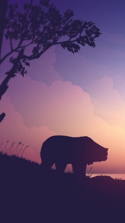 sunset, bear, deer, 8K (vertical)