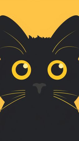 cat, black, yellow, eyes, 4K (vertical)