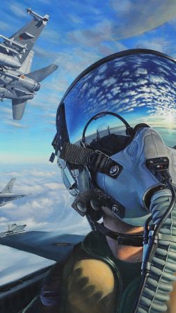 pilot, fighter aircraft, artwork, 4K (vertical)