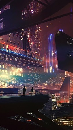 spaceship, future world, cyberpunk, futuristic, 4K (vertical)