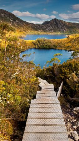St. Clair National Park, Tasmania, Australia, lake, mountains, 4K (vertical)