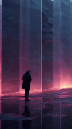 surrealism, ice, snow, mountains, dark, 4K (vertical)