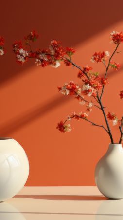 background, flowers, minimalism, orange (vertical)