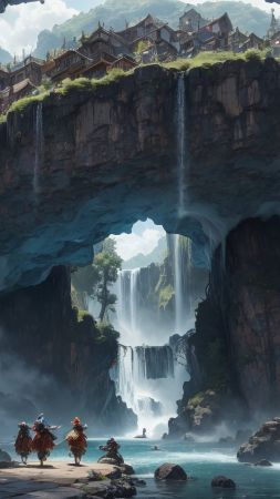 mountains, waterfall (vertical)