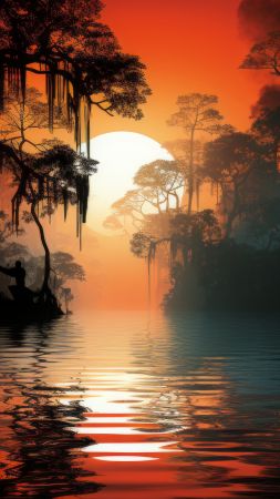 jungle, lake, sunset (vertical)