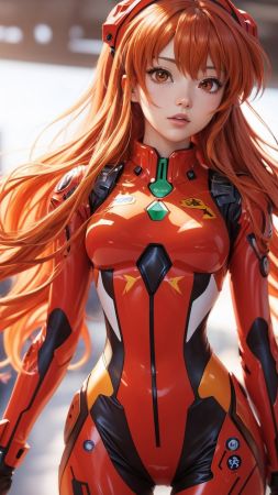 anime girl, red hair, cyberpunk (vertical)