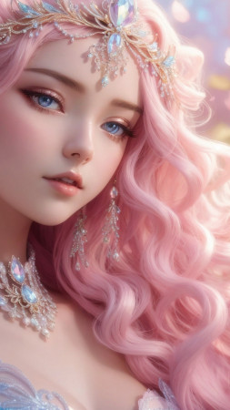 Anime girl, pink hair, princess (vertical)