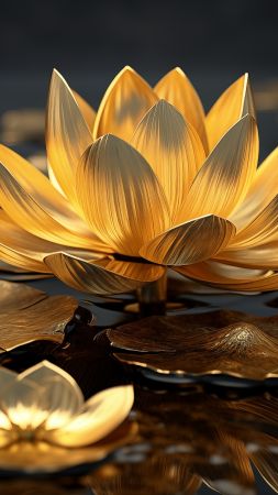 flowers, gold, water (vertical)