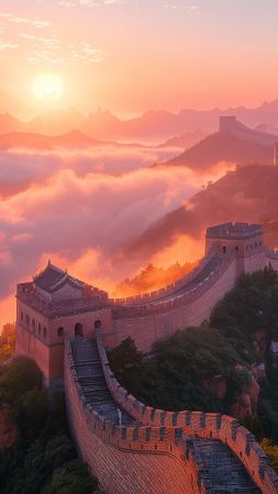 Chinese wall, mountains, sunset (vertical)