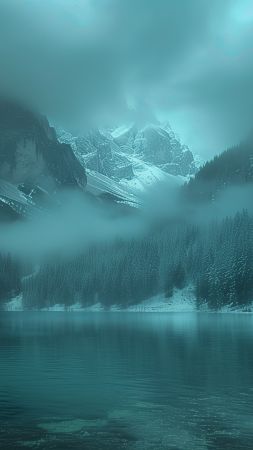 mountains, lake, winter (vertical)