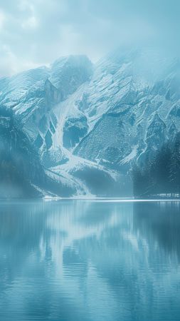 mountains, lake, winter (vertical)