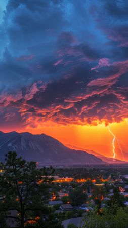 mountains, town, thunder (vertical)
