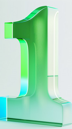 number, one, green, icons, glass (vertical)