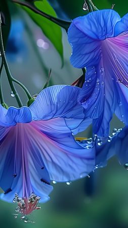 flowers, blue, rain (vertical)