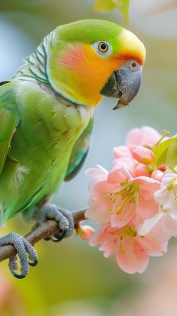 parrot, blossom, pink (vertical)