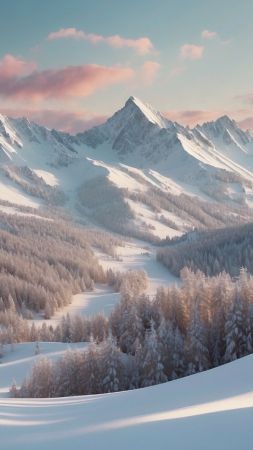 mountains, snow, forest (vertical)